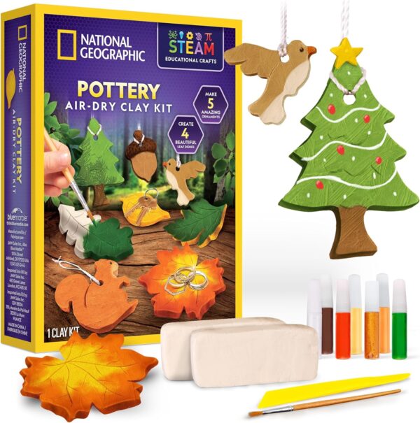 NATIONAL GEOGRAPHIC Modeling Clay Arts & Crafts Kit - Air Dry Clay for Kids Craft Kit with 2 lb. Clay to Make 9 Art Projects, Clay Christmas Ornament Craft Kit, DIY for Kids 8-12, (Amazon Exclusive)