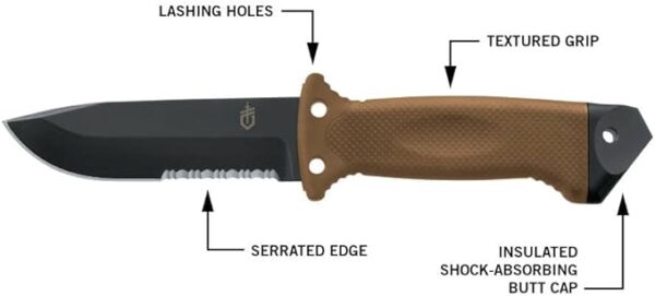 Gerber Gear LMF II Infantry Survival Knife, Military Grade Tactical Fixed Blade with Serrated Edge, Shock Absorbing Handle, Molle Sheath and Sharpener, Black - Image 3