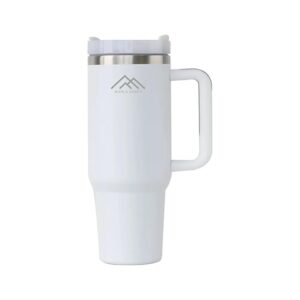 MABLA 40 oz Travel Mug with handle | Stainless Steel Vacuum Cup | Insulated Resuable Tumbler with Straw & Lid Leakproof Travel Coffee Mug for Water, Iced Coffee or Tea and More (Winter White, 40 oz)