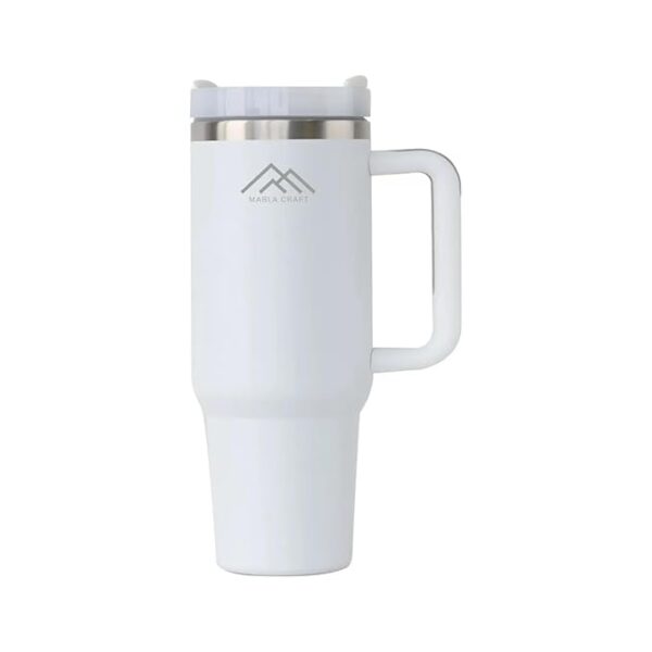 MABLA 40 oz Travel Mug with handle | Stainless Steel Vacuum Cup | Insulated Resuable Tumbler with Straw & Lid Leakproof Travel Coffee Mug for Water, Iced Coffee or Tea and More (Winter White, 40 oz)