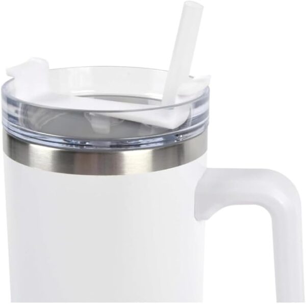 MABLA 40 oz Travel Mug with handle | Stainless Steel Vacuum Cup | Insulated Resuable Tumbler with Straw & Lid Leakproof Travel Coffee Mug for Water, Iced Coffee or Tea and More (Winter White, 40 oz) - Image 4