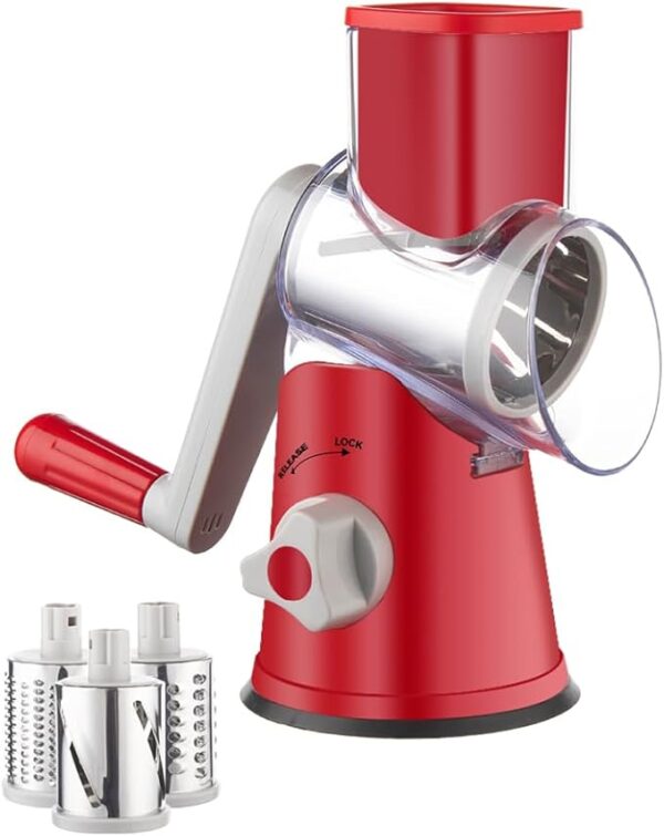 Brigii Rotary Cheese Grater Hand Crank, Cheese Shredder with 3 Drum Blades, Mandoline Slicer, Food Chopper for Hard Cheese, Vegetable, Nuts, Potato - Image 2