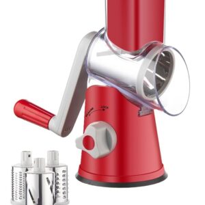 Brigii Rotary Cheese Grater Hand Crank, Cheese Shredder with 3 Drum Blades, Mandoline Slicer, Food Chopper for Hard Cheese, Vegetable, Nuts, Potato