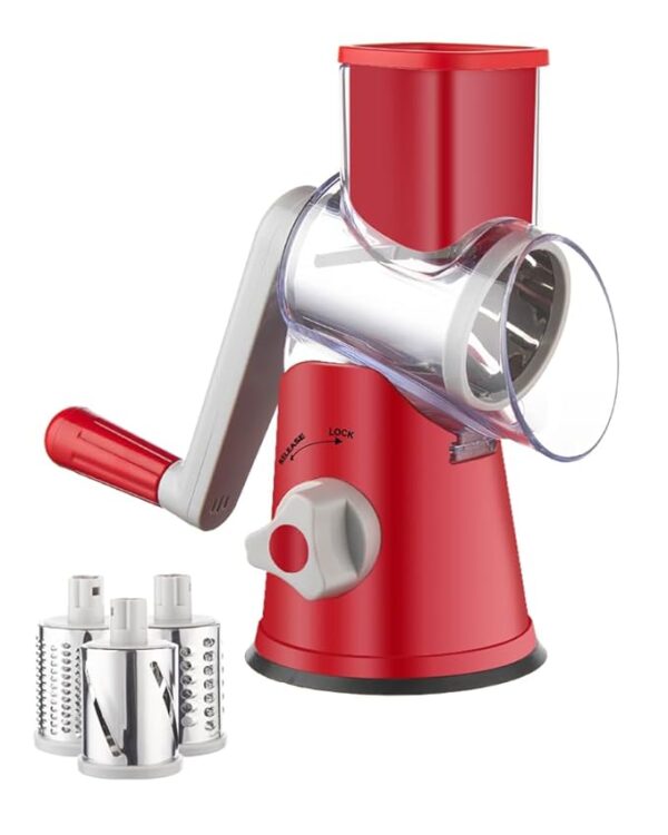 Brigii Rotary Cheese Grater Hand Crank, Cheese Shredder with 3 Drum Blades, Mandoline Slicer, Food Chopper for Hard Cheese, Vegetable, Nuts, Potato