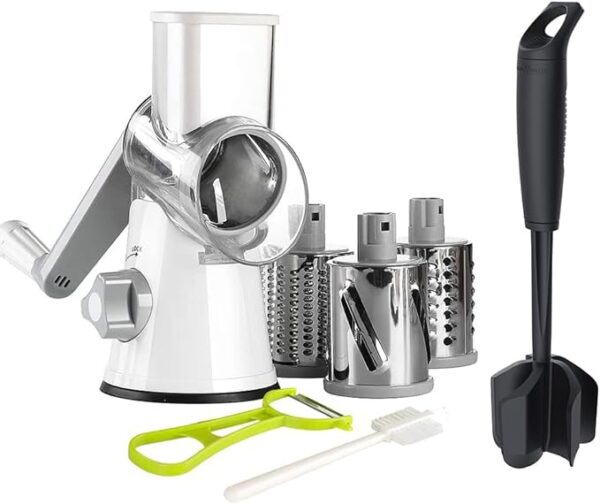 Ourokhome Rotary Cheese Grater Shredder and Hamburger Meat Chopper Stirrer, Round Food Slicer with 3 Drum Blades and Ground Beef Meat Breaker with Heat Resistant 5 Curved Blades - Image 5