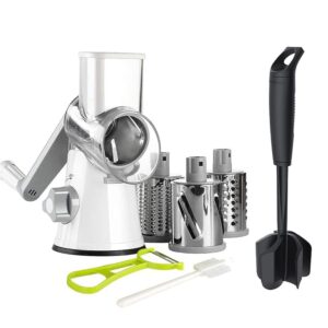 Ourokhome Rotary Cheese Grater Shredder and Hamburger Meat Chopper Stirrer, Round Food Slicer with 3 Drum Blades and Ground Beef Meat Breaker with Heat Resistant 5 Curved Blades