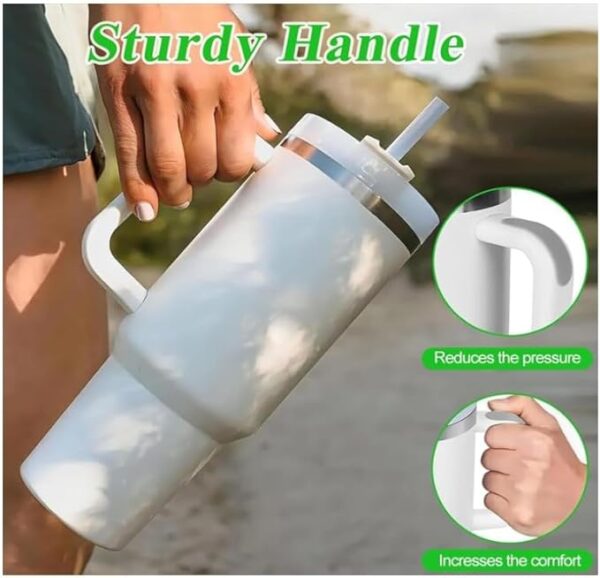MABLA 40 oz Travel Mug with handle | Stainless Steel Vacuum Cup | Insulated Resuable Tumbler with Straw & Lid Leakproof Travel Coffee Mug for Water, Iced Coffee or Tea and More (Winter White, 40 oz) - Image 5