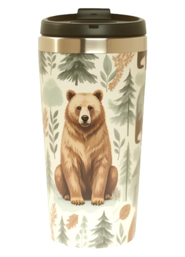 Bear Tumbler | Papa Bear Mug | Artist Designed Grizzly Brown Bear Watercolor | 15oz Insulated Stainless Steel Coffee Mug | Outdoors Wildlife Gift