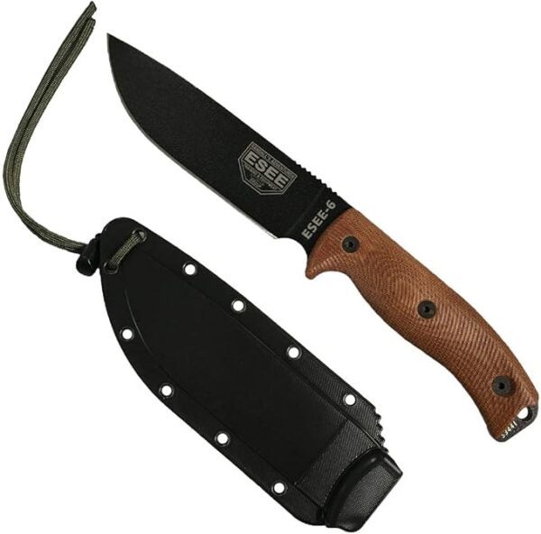 ESEE-6 Fixed Blade Knife, 3D Contoured Handle, 1095 Carbon Steel, Ambidextrous Polymer Sheath, Made in USA - Image 2