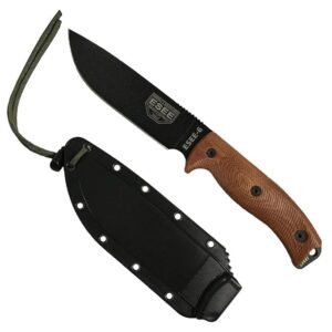 ESEE-6 Fixed Blade Knife, 3D Contoured Handle, 1095 Carbon Steel, Ambidextrous Polymer Sheath, Made in USA