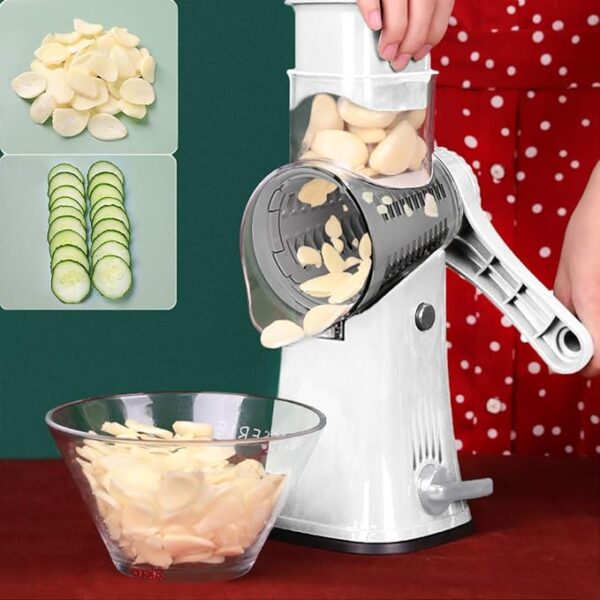Rotary Cheese Grater Shredder 5-in-1 Tumbling Box Mandoline Vegetable Julienne Slicer Waffle Cutter Nut Chopper with Handle and Strong Suction Base - Image 6