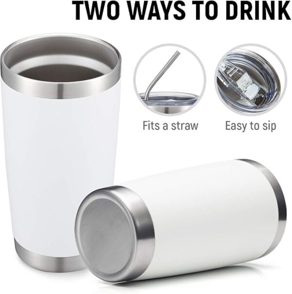 COMOOO 20oz White Tumbler Bulk with Straw Stainless Steel Insulated Coffee Tumbler Cups Double Wall Vacuum Travel Coffee Mug with Splash Proof Sliding Lid for Hot Cold Drinks (White, 4 Pack) - Image 6