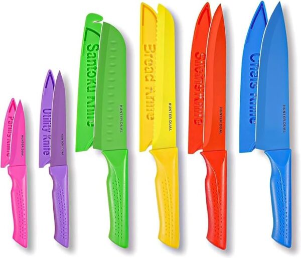 Knife Set, 12-PC Colorful Kitchen Knife Set, 6 Sharp Kitchen Knives with Built-in Sharpener Covers for Cooking, Cutting&Chopping (Multicolor) - Image 2