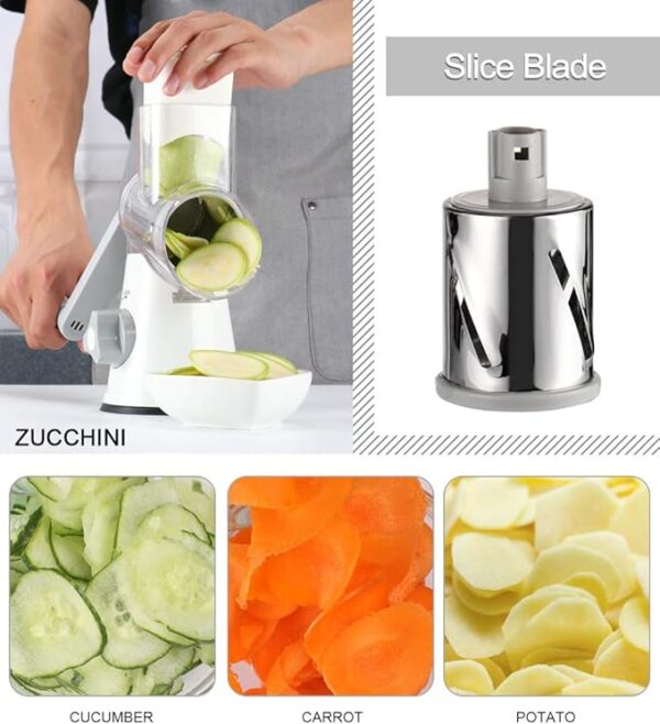 Ourokhome Rotary Cheese Grater Shredder and Hamburger Meat Chopper Stirrer, Round Food Slicer with 3 Drum Blades and Ground Beef Meat Breaker with Heat Resistant 5 Curved Blades - Image 6