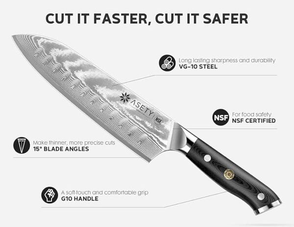 Damascus Kitchen Knife Set 3 PCS: NSF Food-Safe Japanese Knives with VG10 Steel Core, Ultra-Sharp Professional Chef Knife Set and Full Tang G10 Handle, Elegant Box - Image 9
