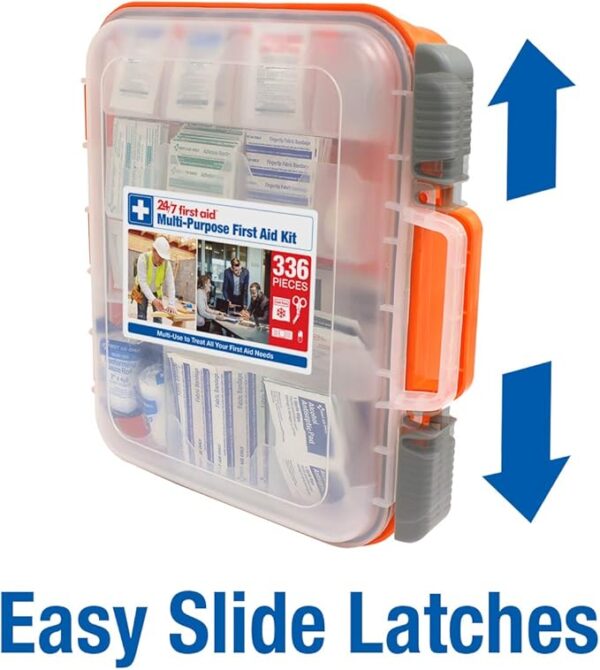 24/7 First Aid OSHA Compliant First aid Kit, All-Purpose 100-Person Emergency First Aid Kit for Business, Home, and Car in Plastic Case with Easy-Slide Latches, 336 Pieces - Image 5