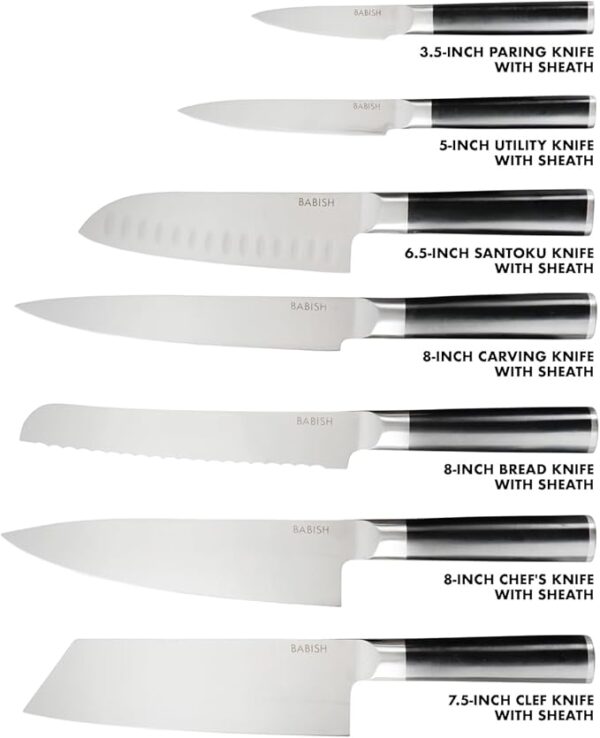 Babish High-Carbon 1.4116 German Steel 14 Piece Full Tang Forged Kitchen Knife Set W/Sheaths - Image 4