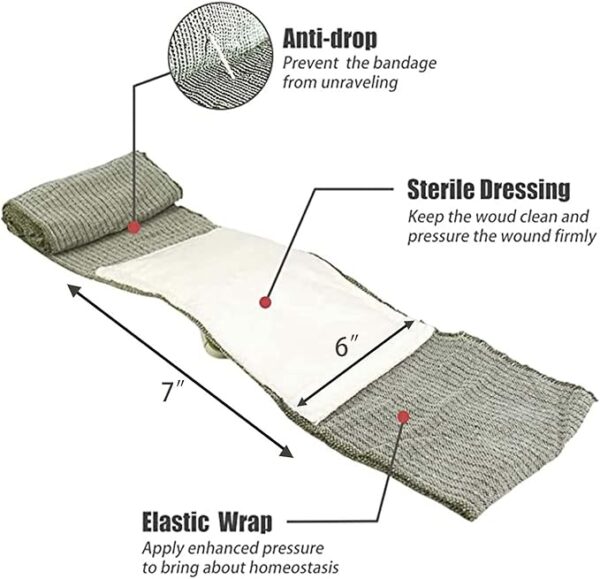 RHINO RESCUE 6" Israeli Style Emergency Bandage, Compression Trauma Wound Dressing, Medical Sterile Vacuum Sealed, Combat Tactical First Aid Kit IFAK Supplies, 5 Count - Image 3