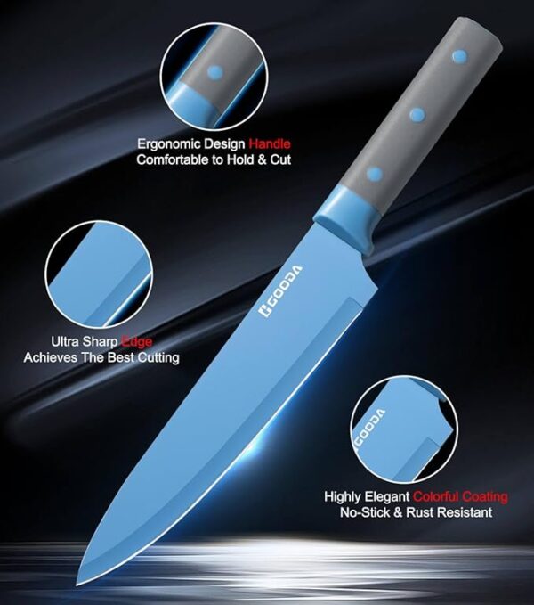 GOODA Knife Set,11 Pieces Kitchen Knife Set with Built-in Sharpener Block,Dishwasher Safe, High Carbon Stainless Steel Chef Cooking Knife Block Set - Image 4