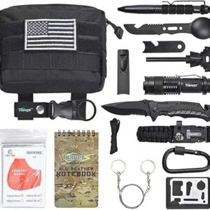 16pcs Emergency Survival Kit, Compact Survival Tactical Gear, Cool EDC Survival Tool for Cars, Camping, Hiking, Hunting, Fishing, Adventure Accessorie for Men Husband Dad Friend