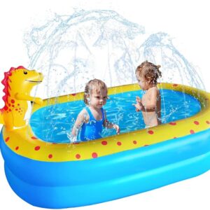 Inflatable Swimming Pool for Kids with Sprinkler, Funny Blow up Piscina 67'' x 41'' x 32'' Full-Sized Family for Backyard, Summer Water Party