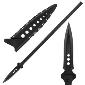 Kalkal Hunting Spear, 2Cr13 Double Edged Stainless Steel Survival Spear, Nylon-Fiberglass Tactical Throwing Spear Handle, Tactical Spear with Secure Sheath for Camping, Outdoor