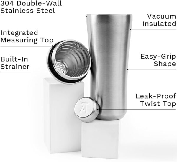 Elevated Craft Hybrid Cocktail Shaker - Premium Vacuum Insulated Stainless Steel Cocktail Shaker - Innovative Measuring System - Martini Shaker for the Home Bartender - 28oz Total Volume - Image 3