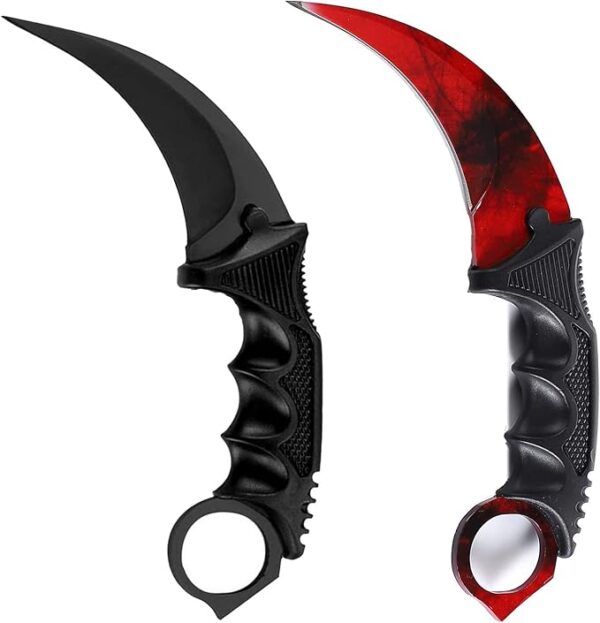 Karambit Knife Fixed Blade Tactical Camping Tool, 2 Pieces Stainless Steel Outdoor Hunting Knife with Sheath and Cord, Suitable for Hiking, Adventure, Survival and Collection (Black&Red) - Image 2