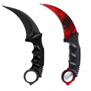 Karambit Knife Fixed Blade Tactical Camping Tool, 2 Pieces Stainless Steel Outdoor Hunting Knife with Sheath and Cord, Suitable for Hiking, Adventure, Survival and Collection (Black&Red)