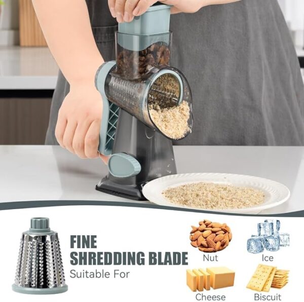 KEOUKE Rotary Cheese Grater Hand Crank Cheese Shredder Vegetable Mandoline Slicer for Kitchen 3 Changeable Blades for Cheese Potato Zucchini Nuts Chocolate - GreyBlue - Image 5