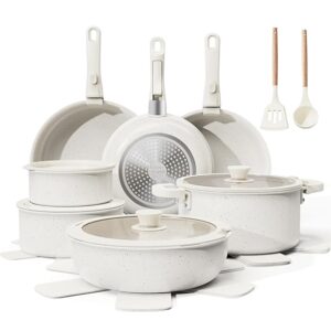 22-Piece Pots and Pans Set Non Stick with Removable Handles, Ceramic Cookware Set, Large-Capacity & Non Toxic, Induction & RV Compatible, Dishwasher Safe, PFAS/PTFE/PFOA Free, White