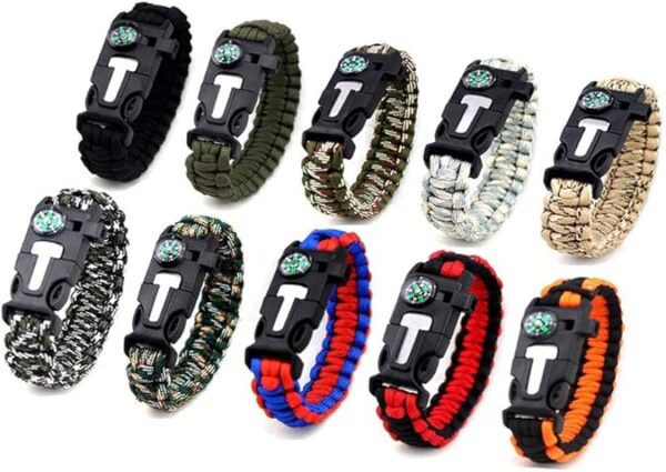 MQQC Kissmi 10 Pack Paracord Bracelet Survival Gear with Compass, Fire Starter, Whistle and Emergency Knife,Best Wildness Survival -Kit for Camping/Hiking - Image 2