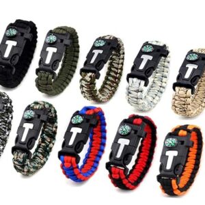 MQQC Kissmi 10 Pack Paracord Bracelet Survival Gear with Compass, Fire Starter, Whistle and Emergency Knife,Best Wildness Survival -Kit for Camping/Hiking