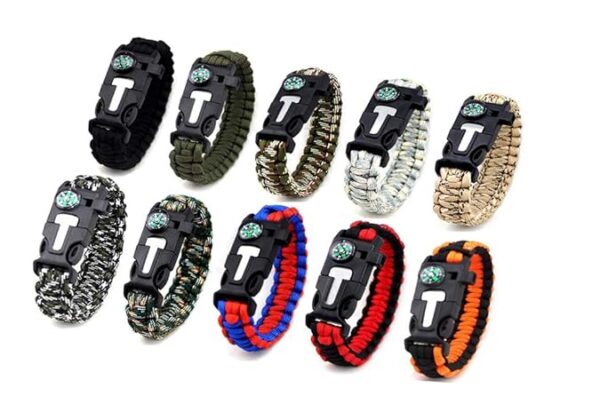 MQQC Kissmi 10 Pack Paracord Bracelet Survival Gear with Compass, Fire Starter, Whistle and Emergency Knife,Best Wildness Survival -Kit for Camping/Hiking
