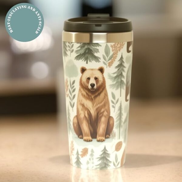 Bear Tumbler | Papa Bear Mug | Artist Designed Grizzly Brown Bear Watercolor | 15oz Insulated Stainless Steel Coffee Mug | Outdoors Wildlife Gift - Image 3