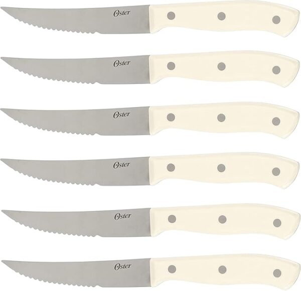 Oster Evansville 14 Piece Cutlery Kitchen Knife Block Set, Stainless Steel w/Linen White Handles - Cuchillos Para Cocina - Image 4
