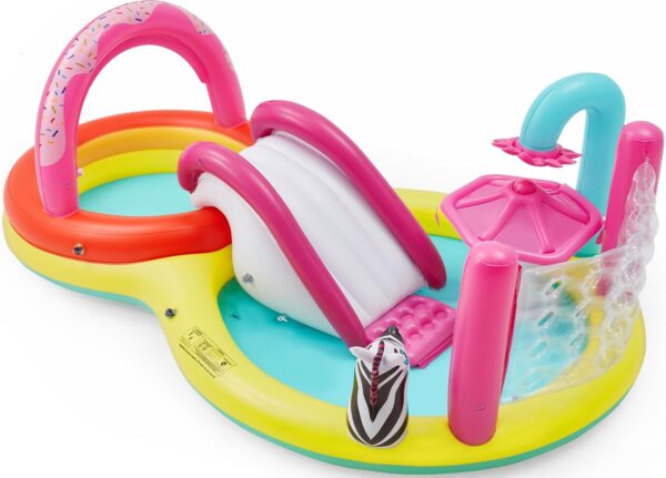 Inflatable Kiddie Pool with Water Slide, 110” x 66” x40” Play Center Fun Summer Water Toys for Kids, Outdoor Water Toys for Toddlers with Sprayers, Ring Toss & Ball Game - Image 4