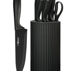 Knife Set, 8-Piece Kitchen Knife Set for Chef, Sharp Knife Set with Universal Knife Block, Anti-Rust Kitchen Knife Block Set, Ergonomical Design (Black)