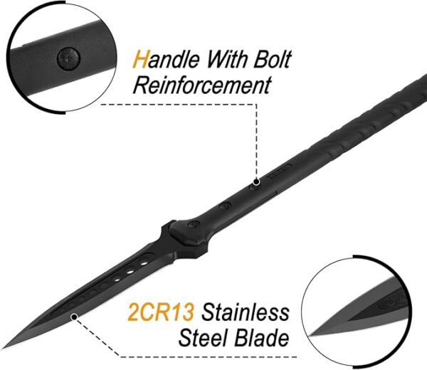 Kalkal Hunting Spear, 2Cr13 Double Edged Stainless Steel Survival Spear, Nylon-Fiberglass Tactical Throwing Spear Handle, Tactical Spear with Secure Sheath for Camping, Outdoor - Image 3