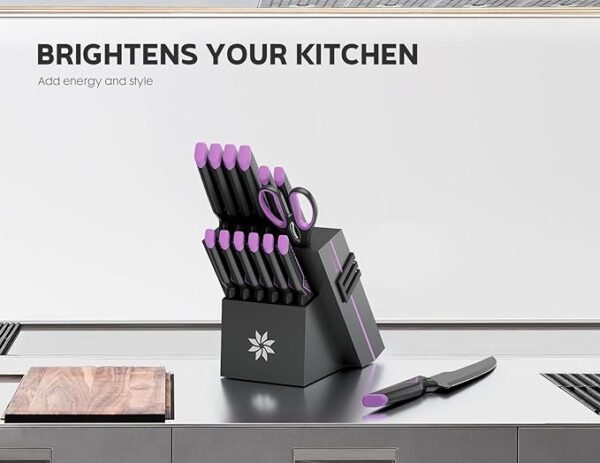 Knife Set - 15 PCS Kitchen Knife Set with Built-in Knife Sharpener Block - Stainless Steel Knife Block Set - Dishwasher Safe Mordern Knife Set, Elegant Box for Men Women - Image 5