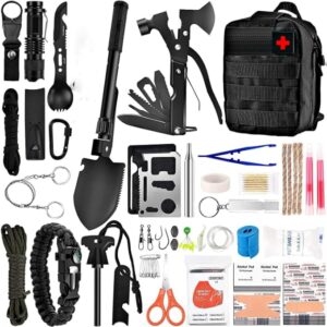 Gift for Father's Day Men Dad Husband,142 Pcs Survival Kit and First Aid Kit, Professional Emergency Kits Survival Gear and Equipment with Molle Pouch, Camping Outdoor Adventures