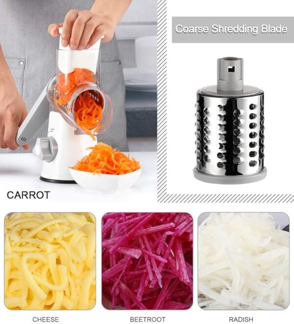 Ourokhome Rotary Cheese Grater Shredder and Hamburger Meat Chopper Stirrer, Round Food Slicer with 3 Drum Blades and Ground Beef Meat Breaker with Heat Resistant 5 Curved Blades - Image 7