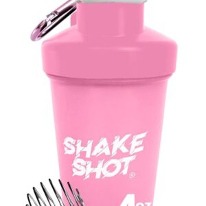 Pink - 4oz Mini Shaker Bottle for Pre Workout, Creatine, Small Scoop Supplements (Not for Protein) Clip & Shaker Ball