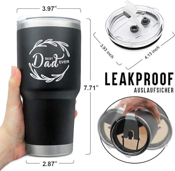30oz Best Dad Ever Tumbler Personalized Coffee Travel Mug Daddy Tumbler from Son Daughter, Coffee Cup for Dad Gifts for Birthday Fathers Day Christmas - Image 4