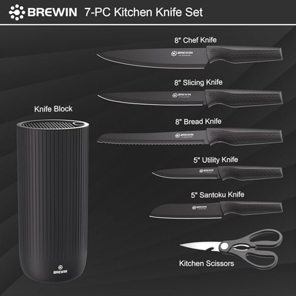 Knife Set, Brewin Kitchen Knife Set, Knives Set for Kitchen, Universal Knife Block, Utility Knife Block Set, Kitchen Essentials, New Home Essentials, Apartment Essentials, Dishwasher Safe - Image 6
