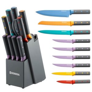GOODA Knife Set,11 Pieces Kitchen Knife Set with Built-in Sharpener Block,Dishwasher Safe, High Carbon Stainless Steel Chef Cooking Knife Block Set