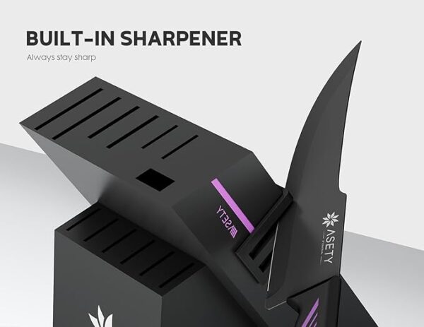 Knife Set - 15 PCS Kitchen Knife Set with Built-in Knife Sharpener Block - Stainless Steel Knife Block Set - Dishwasher Safe Mordern Knife Set, Elegant Box for Men Women - Image 4