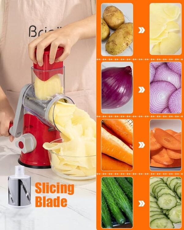 Brigii Rotary Cheese Grater Hand Crank, Cheese Shredder with 3 Drum Blades, Mandoline Slicer, Food Chopper for Hard Cheese, Vegetable, Nuts, Potato - Image 5