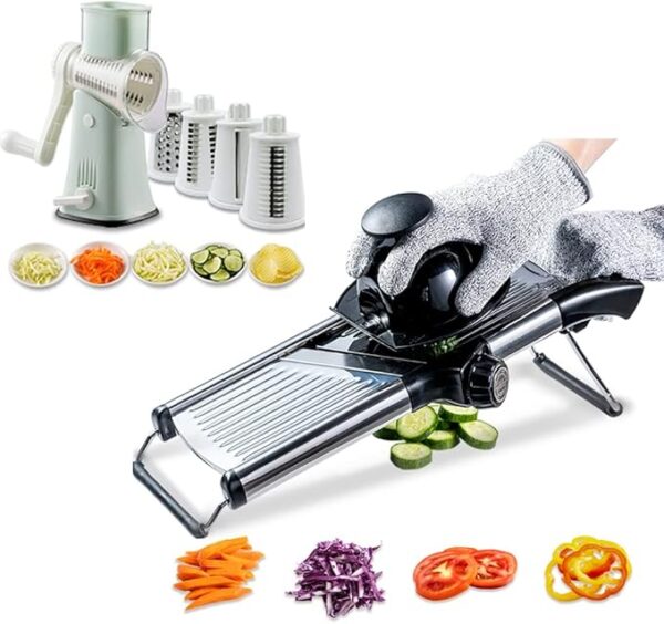 VEKAYA 5 in 1 Rotary Cheese Grater and Stainless Steel Madoline Slicer - Image 2