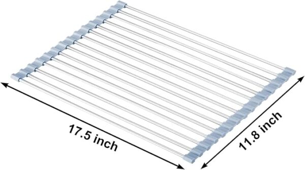 Over The Sink Dish Drying Rack, Roll Up Dish Drying Rack Kitchen Dish Rack Stainless Steel Sink Drying Rack, Foldable Dish Drainer, Gray - Image 4